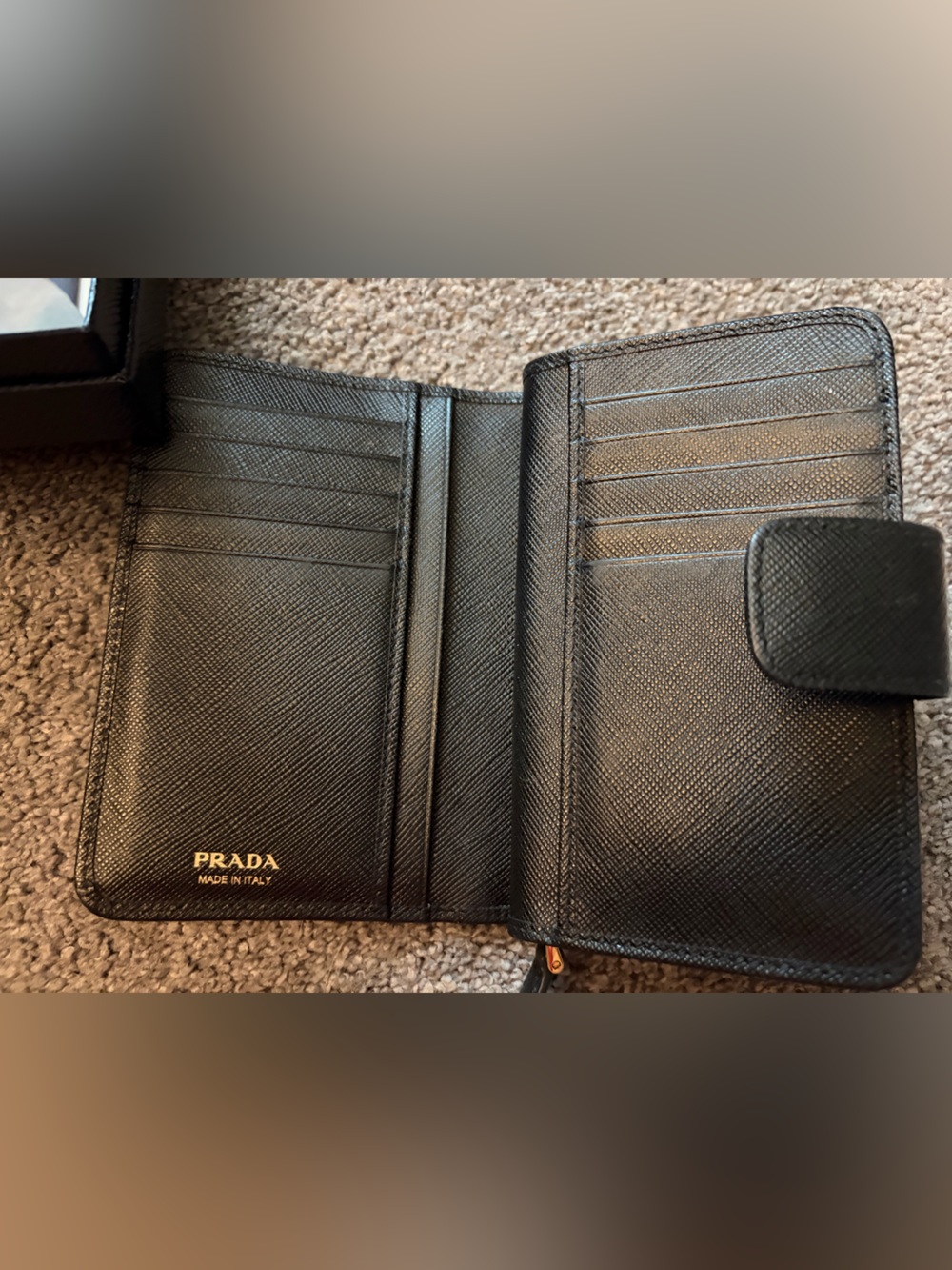 Prada Black Saffiano Leather Zip-Around Wallet with Gold Logo - Picture 8 of 16